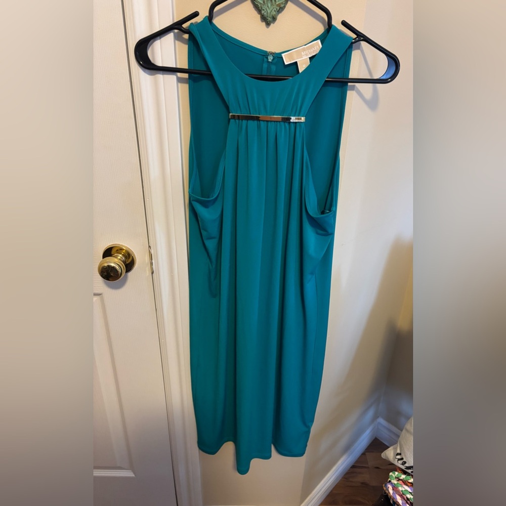 Michael Kors Teal Maxi Dress with Gold Waist Bar